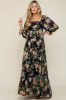 Black Floral Chiffon Square Neck 3/4 Ruffle Sleeve Maternity Maxi Dress sold by Pinkblush
