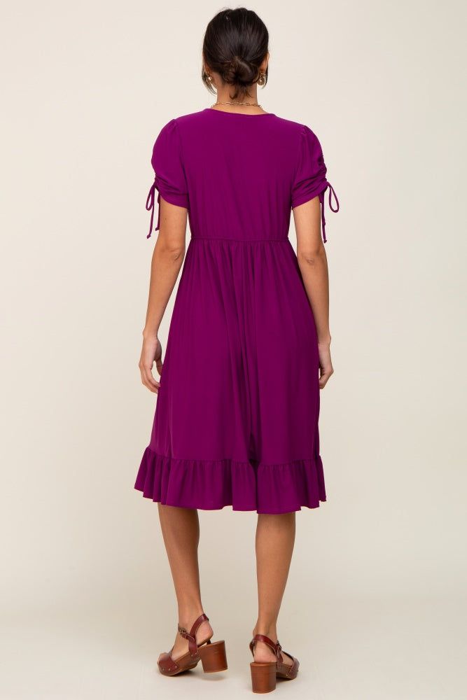Purple Cinched Sleeve Midi Dress sold by Pinkblush product image thumbnail 3
