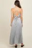 Silver Pleated Back Cutout Tie Maternity Maxi Dress sold by Pinkblush