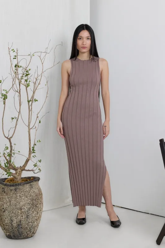 Taupe Sleeveless Knit Side Slit Midi Dress sold by Pinkblush