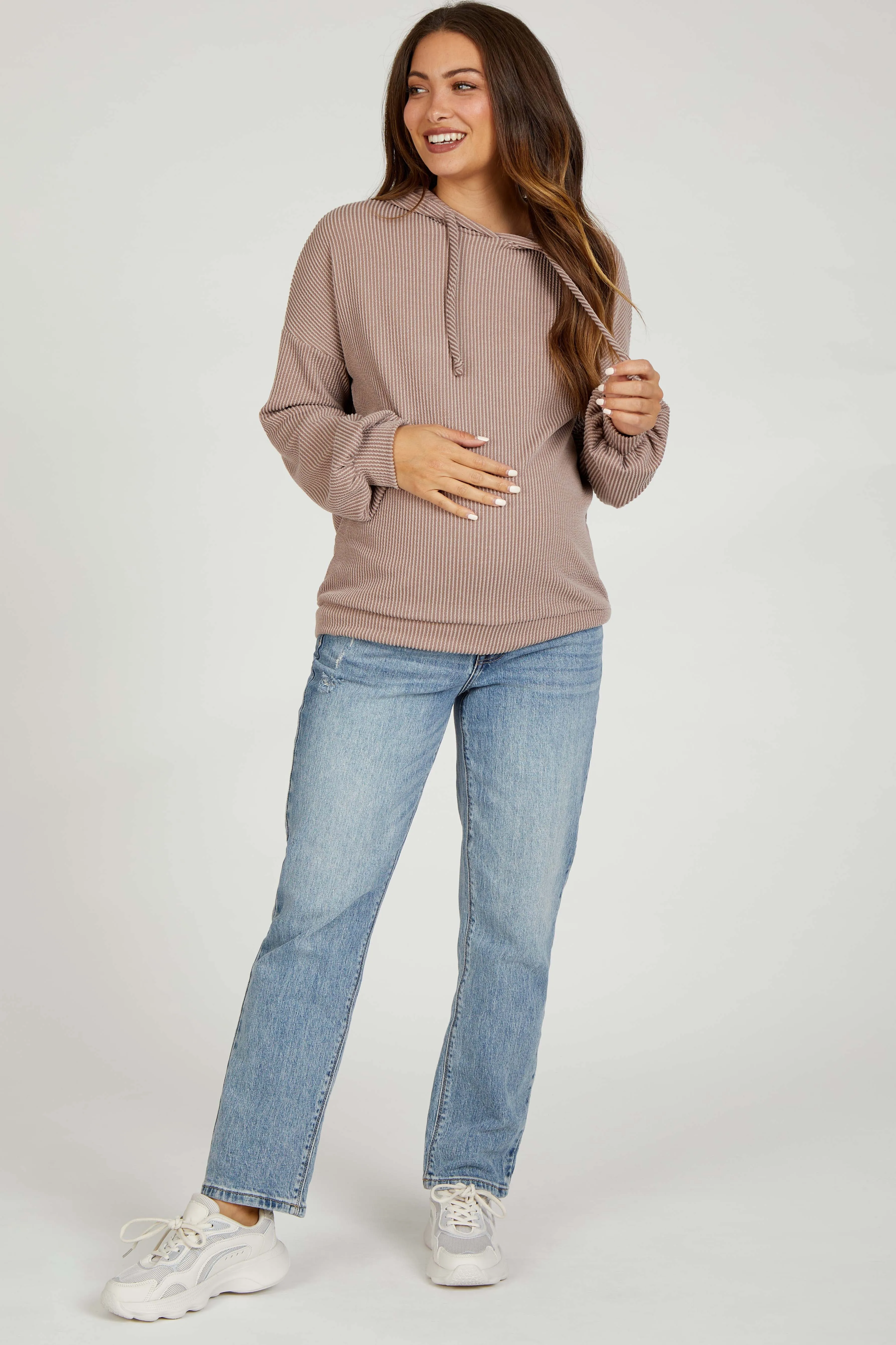Mocha Ribbed Hooded Maternity Top sold by Pinkblush product image thumbnail 4