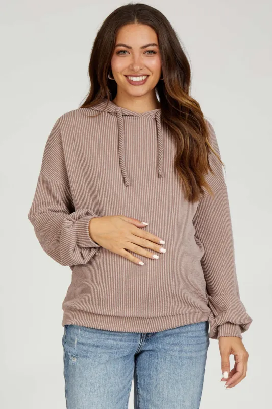 Mocha Ribbed Hooded Maternity Top sold by Pinkblush