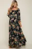 Black Floral Chiffon Square Neck 3/4 Ruffle Sleeve Maternity Maxi Dress sold by Pinkblush