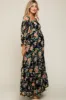 Black Floral Chiffon Square Neck 3/4 Ruffle Sleeve Maternity Maxi Dress sold by Pinkblush