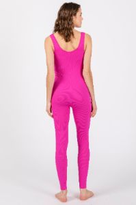 Fuchsia V-Neck Seamless Ribbed Fitted Jumpsuit sold by Pinkblush