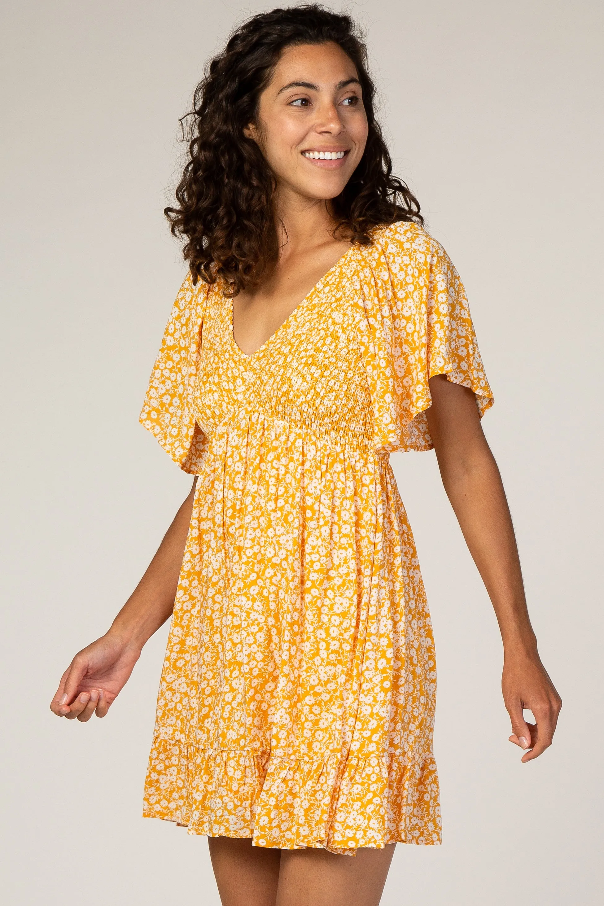 Yellow Floral Smocked Ruffle Dress sold by Pinkblush product image thumbnail 2