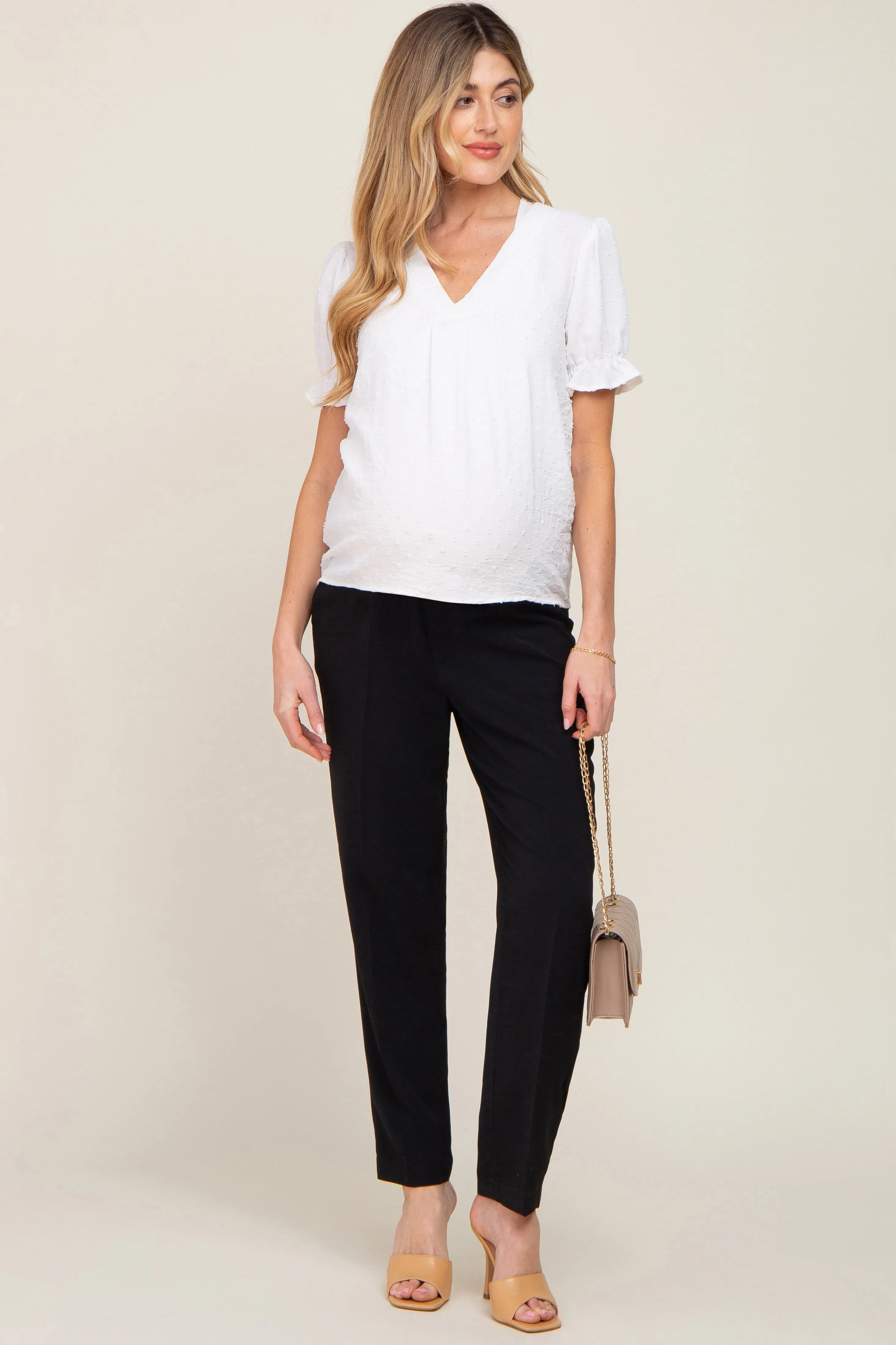 Black Cropped Maternity Dress Pants sold by Pinkblush