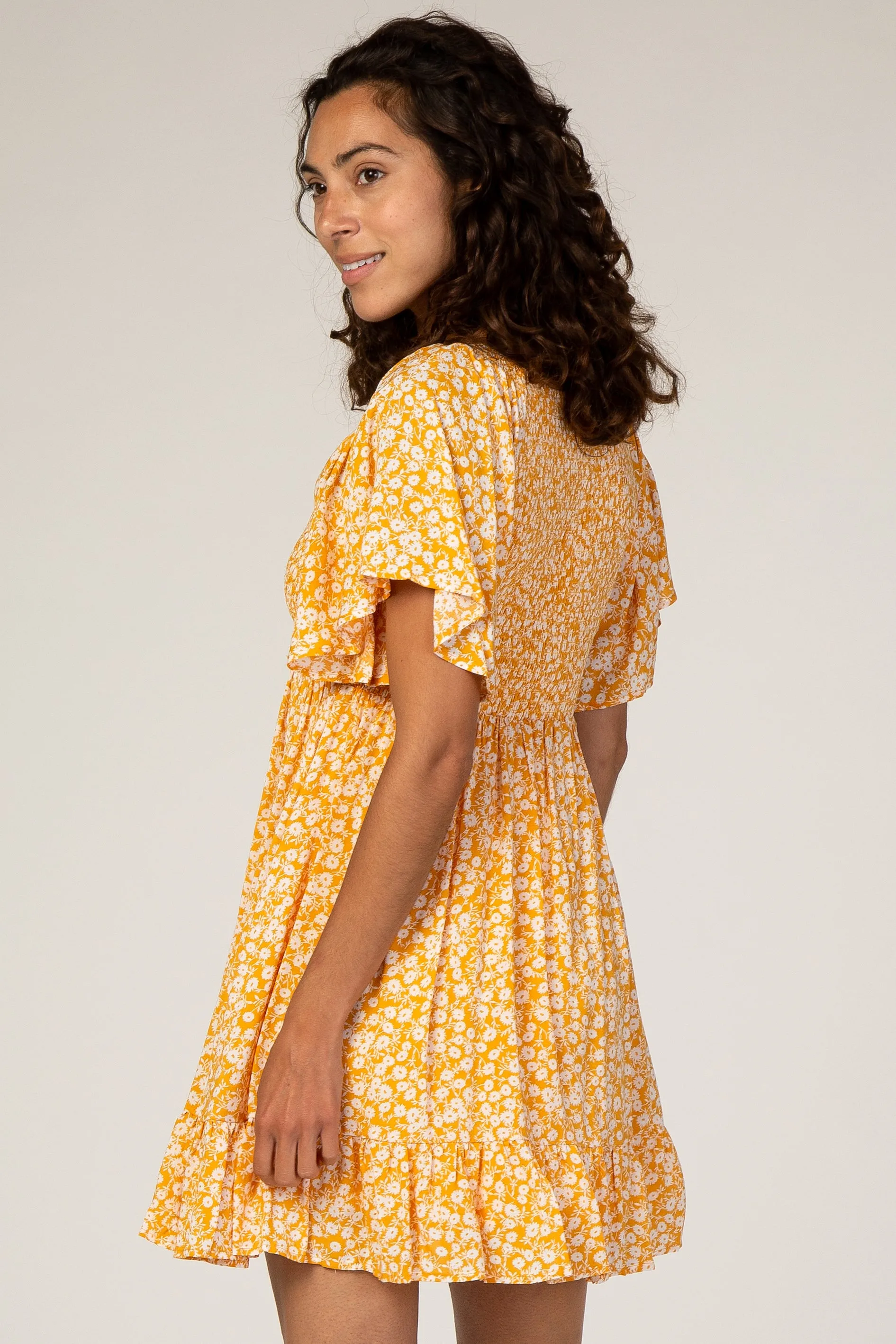 Yellow Floral Smocked Ruffle Dress sold by Pinkblush product image thumbnail 3