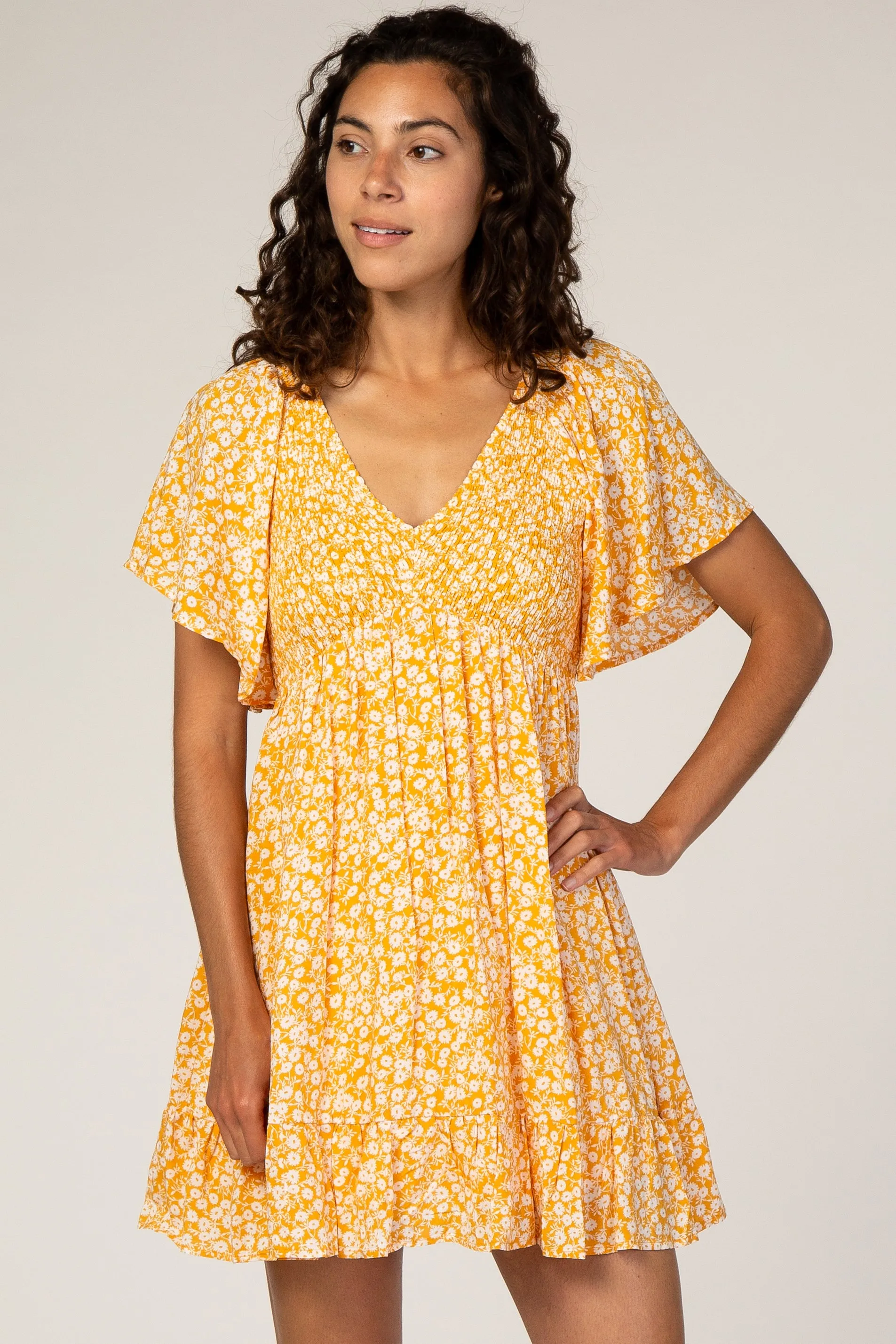 Yellow Floral Smocked Ruffle Dress sold by Pinkblush product image thumbnail 4