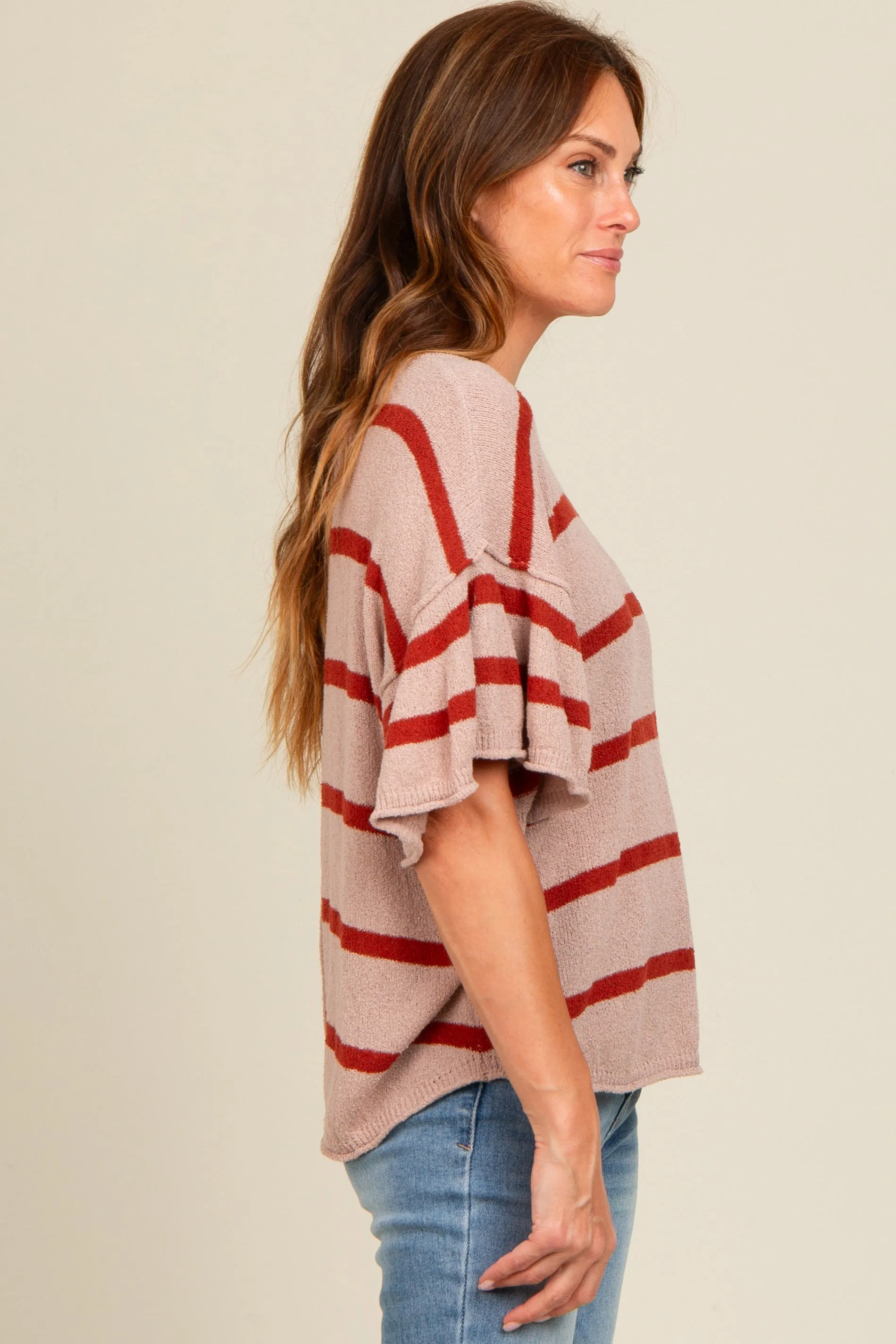 Rust Striped Ruffle Sleeve Knit Top sold by Pinkblush product image thumbnail 3