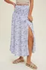 Blue Tropical Tiered Midi Skirt With Slit sold by Pinkblush