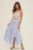 Blue Tropical Tiered Midi Skirt With Slit sold by Pinkblush