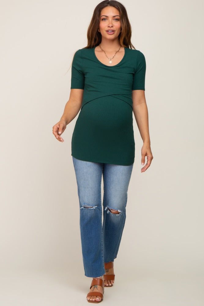 Forest Green Ribbed Wrap Front Maternity/Nursing Top sold by Pinkblush product image thumbnail 5