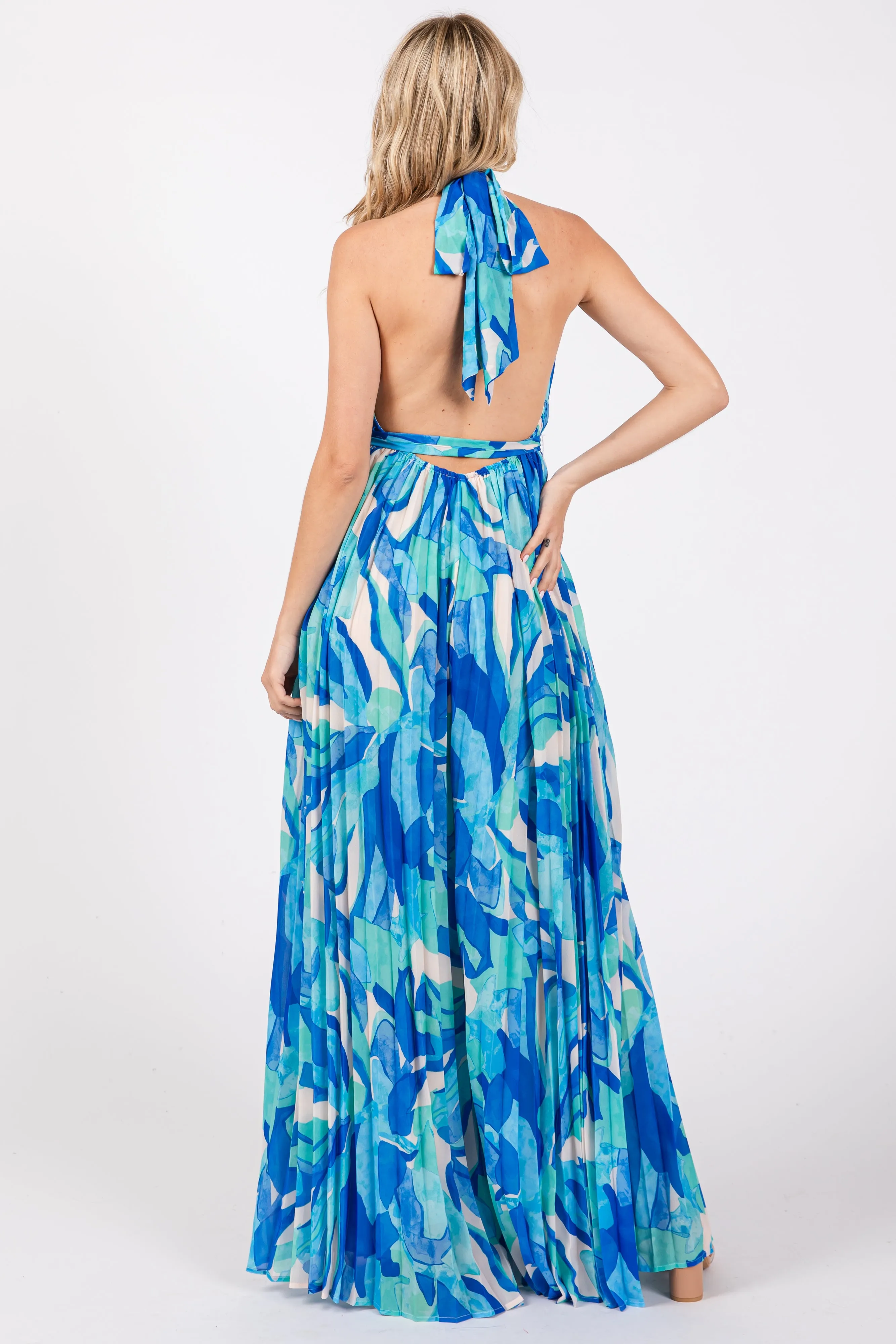 Blue Printed Halter Neck Wide Leg Jumpsuit sold by Pinkblush product image thumbnail 3