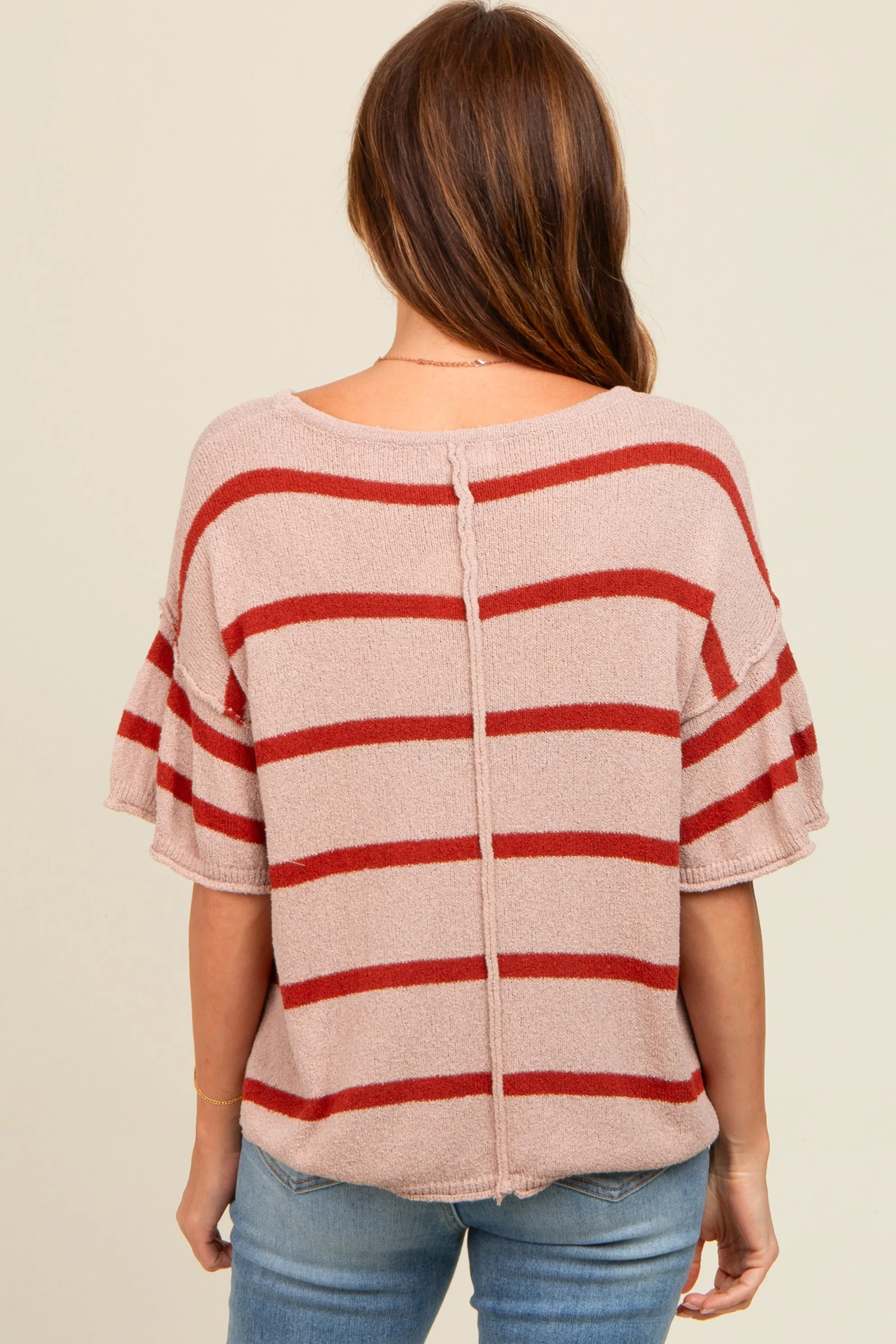 Rust Striped Ruffle Sleeve Knit Top sold by Pinkblush product image thumbnail 4