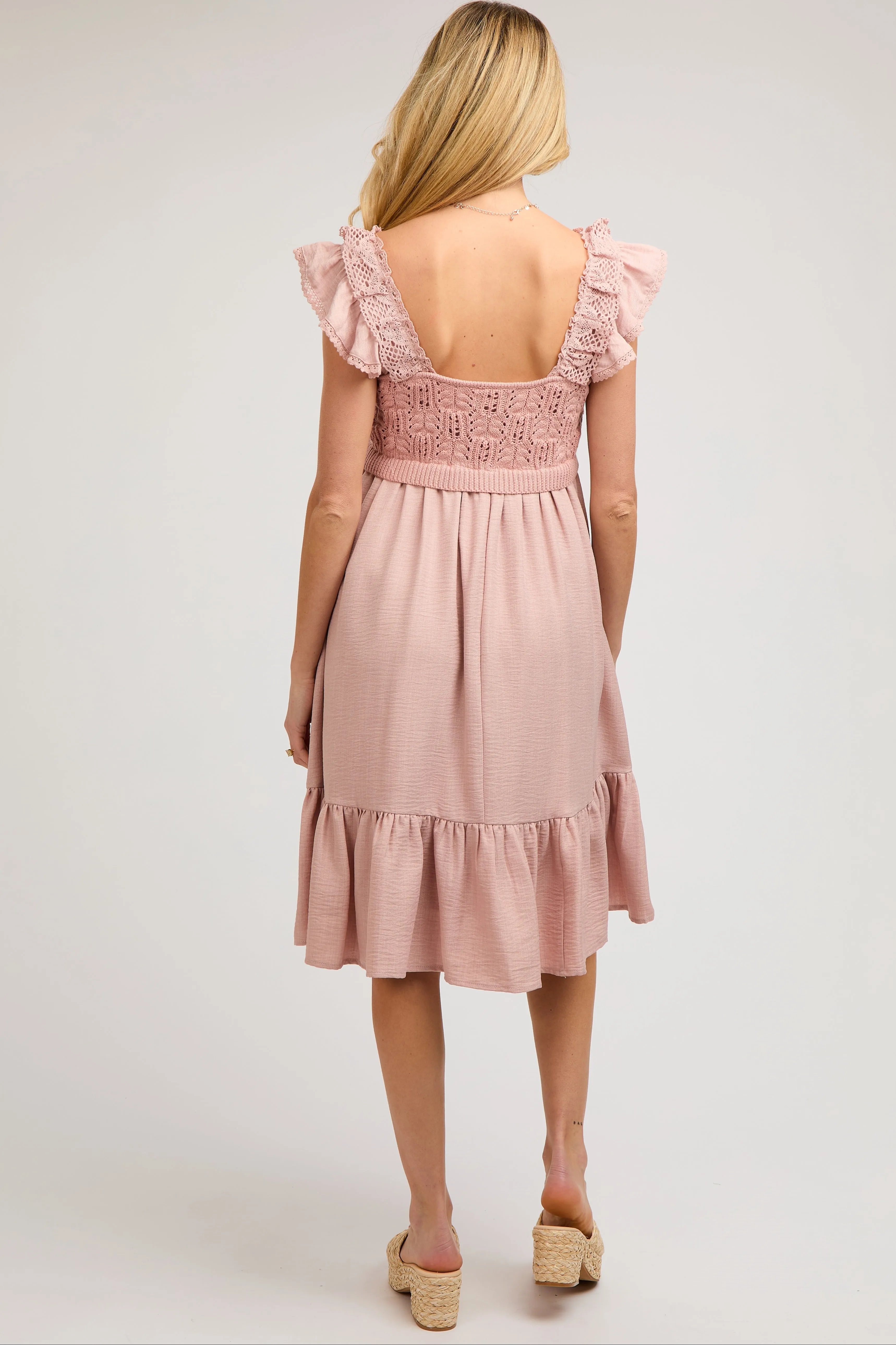 Mauve Crochet Knit Maternity Knee Length Dress sold by Pinkblush product image thumbnail 4