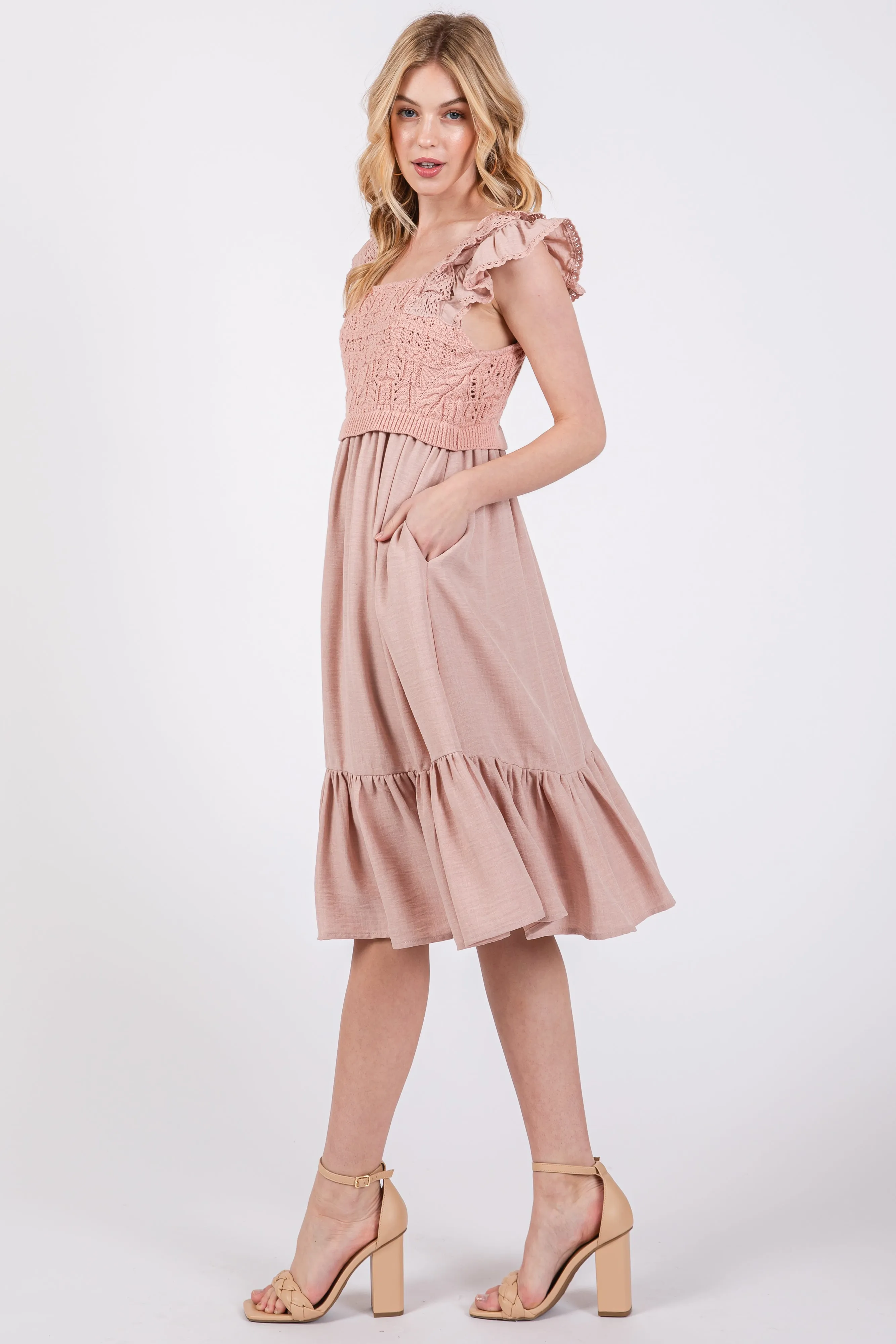 Mauve Crochet Knit Maternity Knee Length Dress sold by Pinkblush product image thumbnail 5