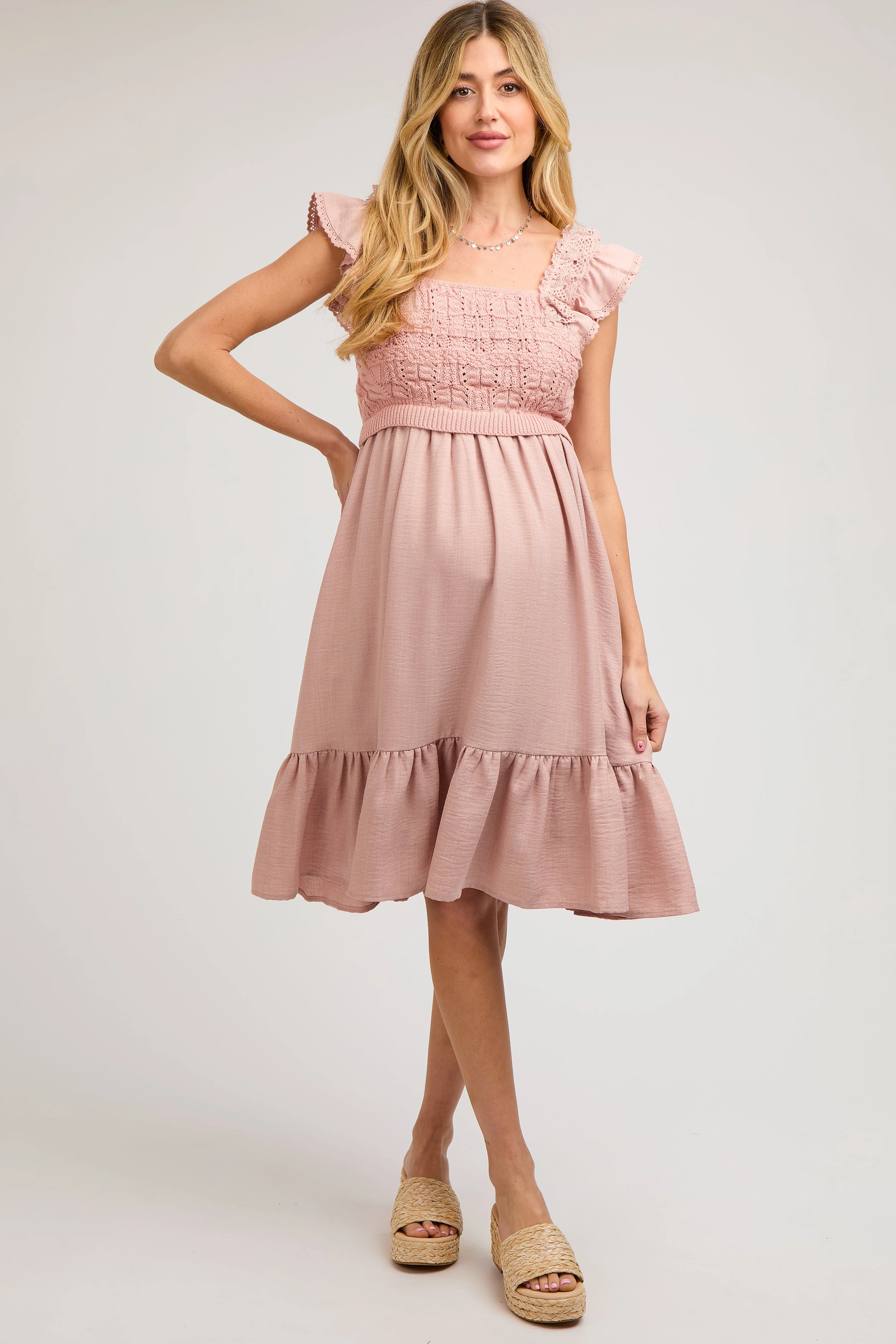 Mauve Crochet Knit Maternity Knee Length Dress sold by Pinkblush product image thumbnail 2