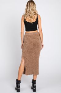 Mocha Fuzzy Ribbed Midi Skirt sold by Pinkblush