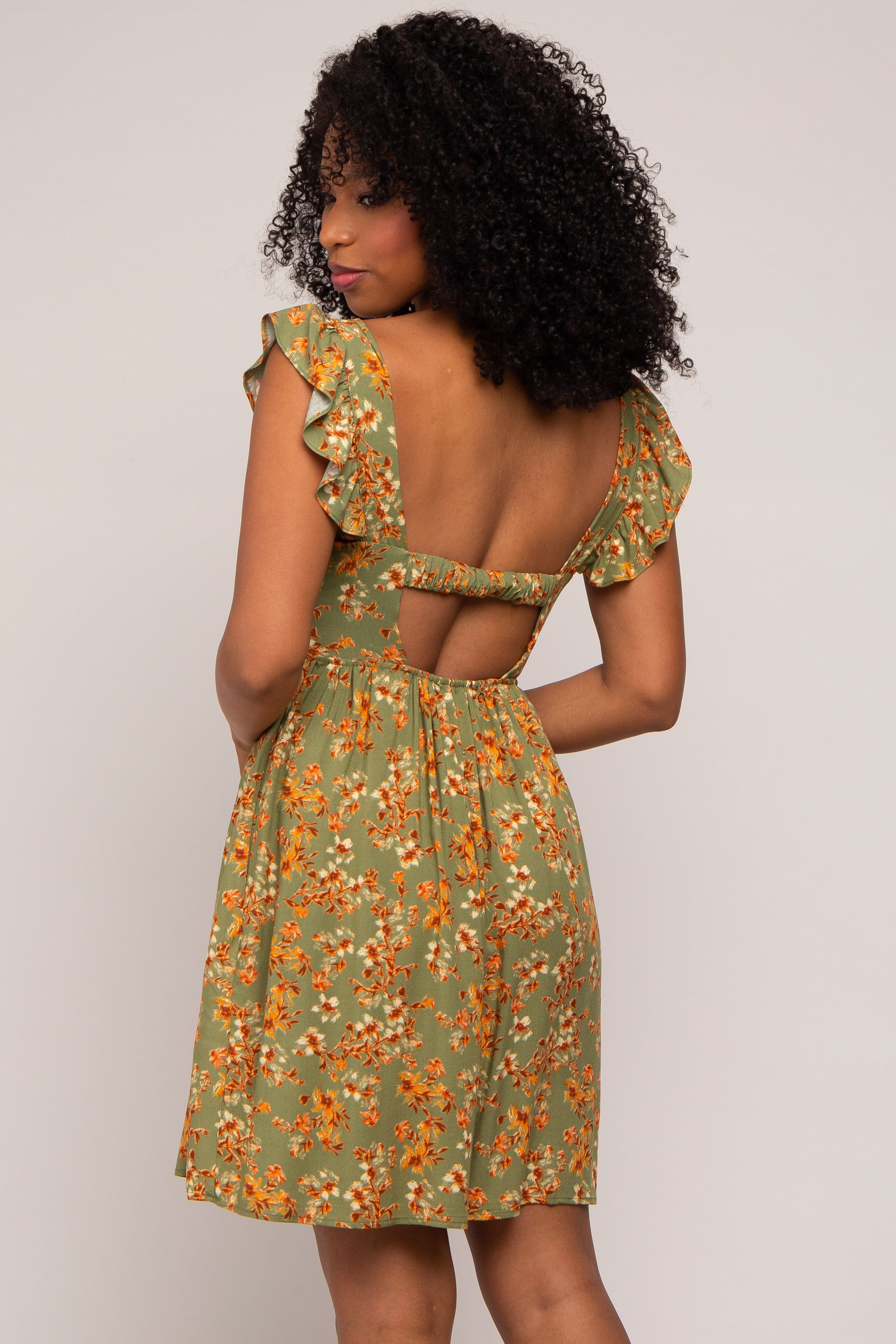 Olive Leaf Print Ruffle Accent Dress sold by Pinkblush product image thumbnail 3