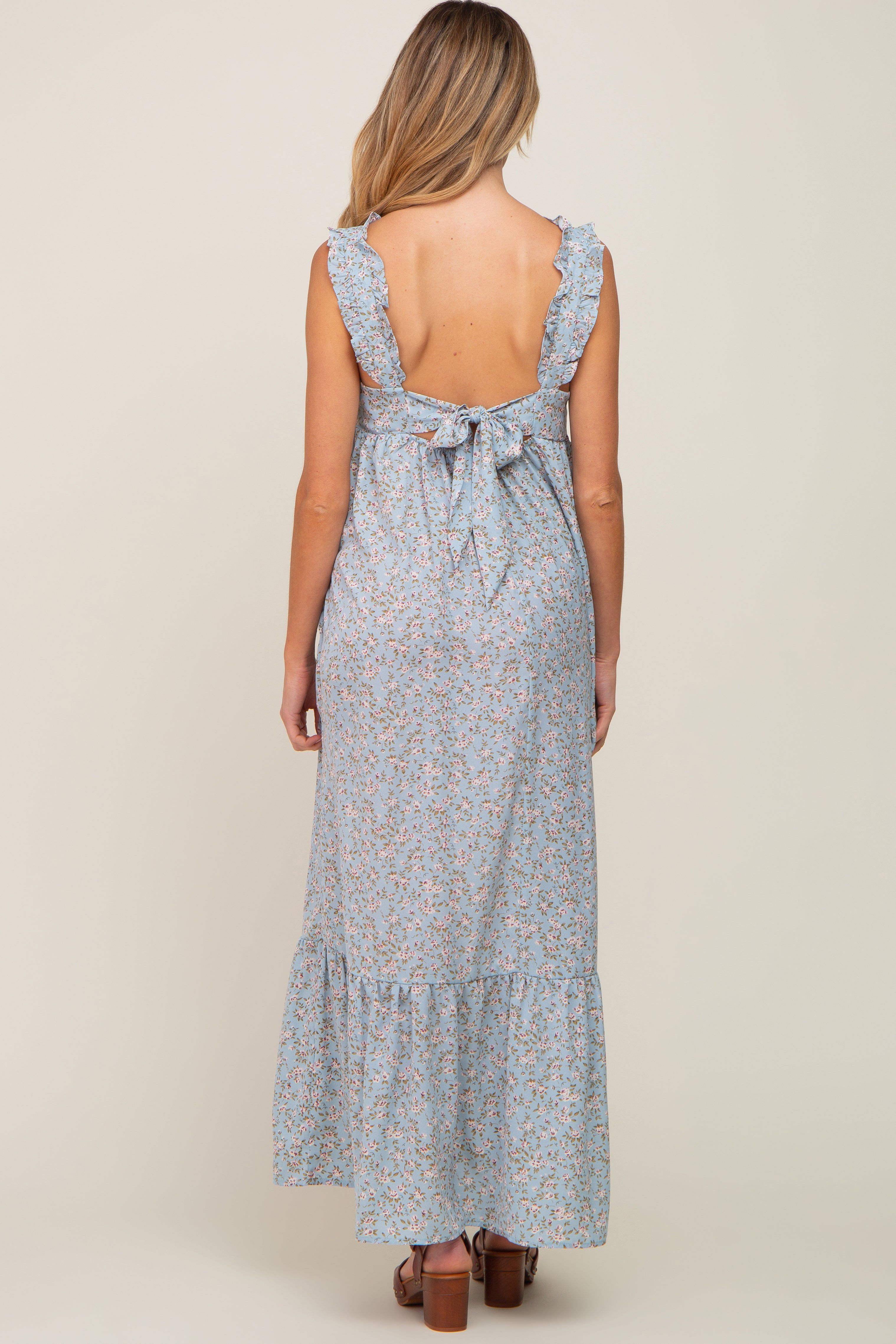 Light Blue Floral Ruffle Trim Maternity Maxi Dress sold by Pinkblush product image thumbnail 3