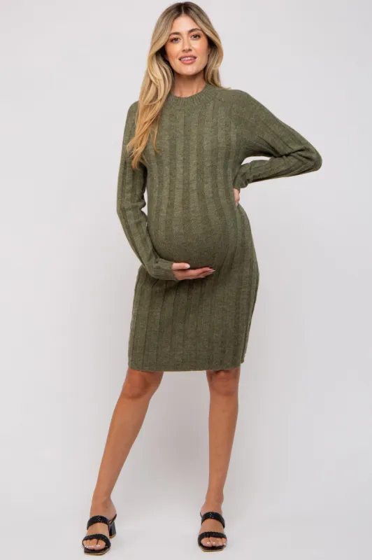 Olive Knit Cutout Back Maternity Sweater Dress sold by Pinkblush