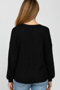 Black Waffle Knit Button Accent Maternity Top sold by Pinkblush
