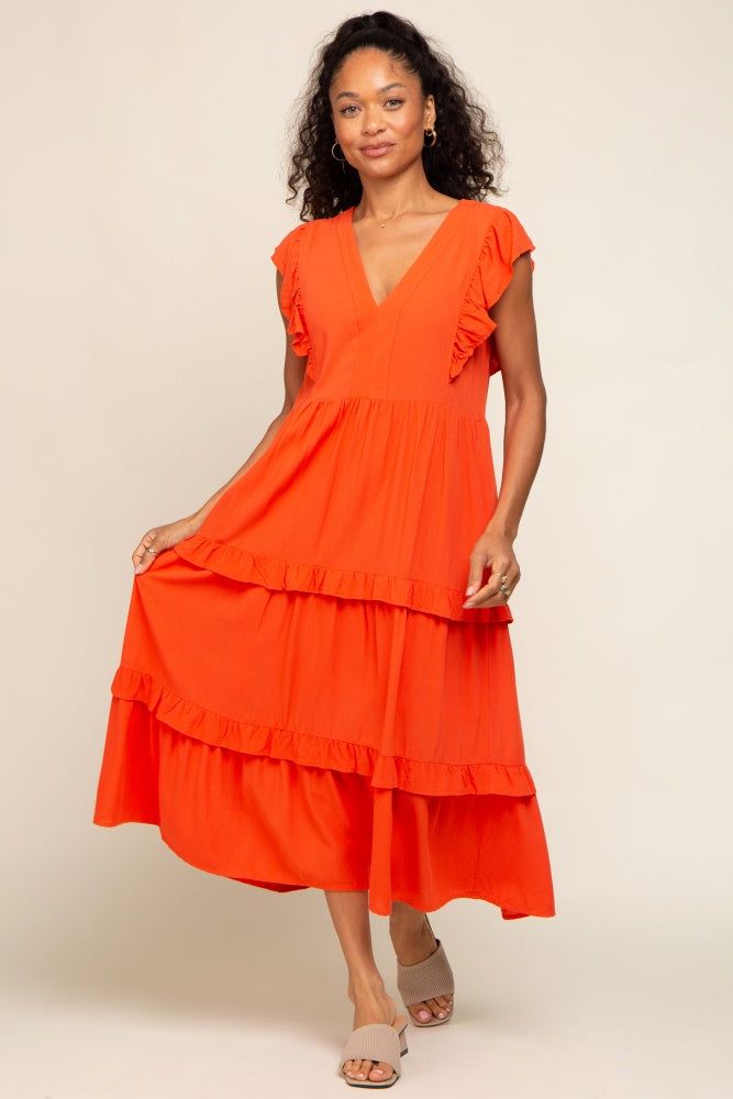 Orange Ruffle Accent Tiered Midi Dress sold by Pinkblush product image thumbnail 4