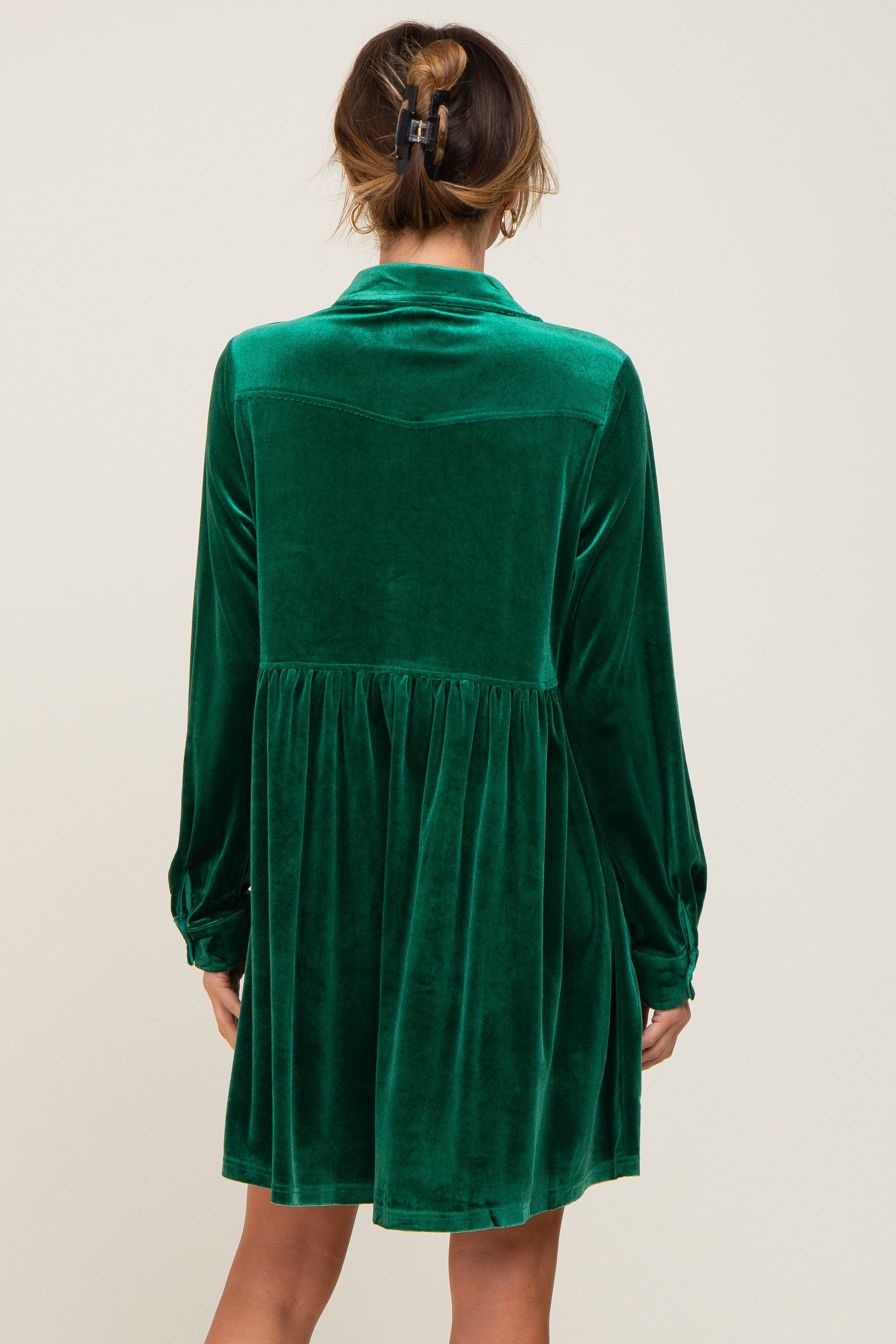 Emerald Green Velvet Button Down Mini Dress sold by Pinkblush product image thumbnail 3