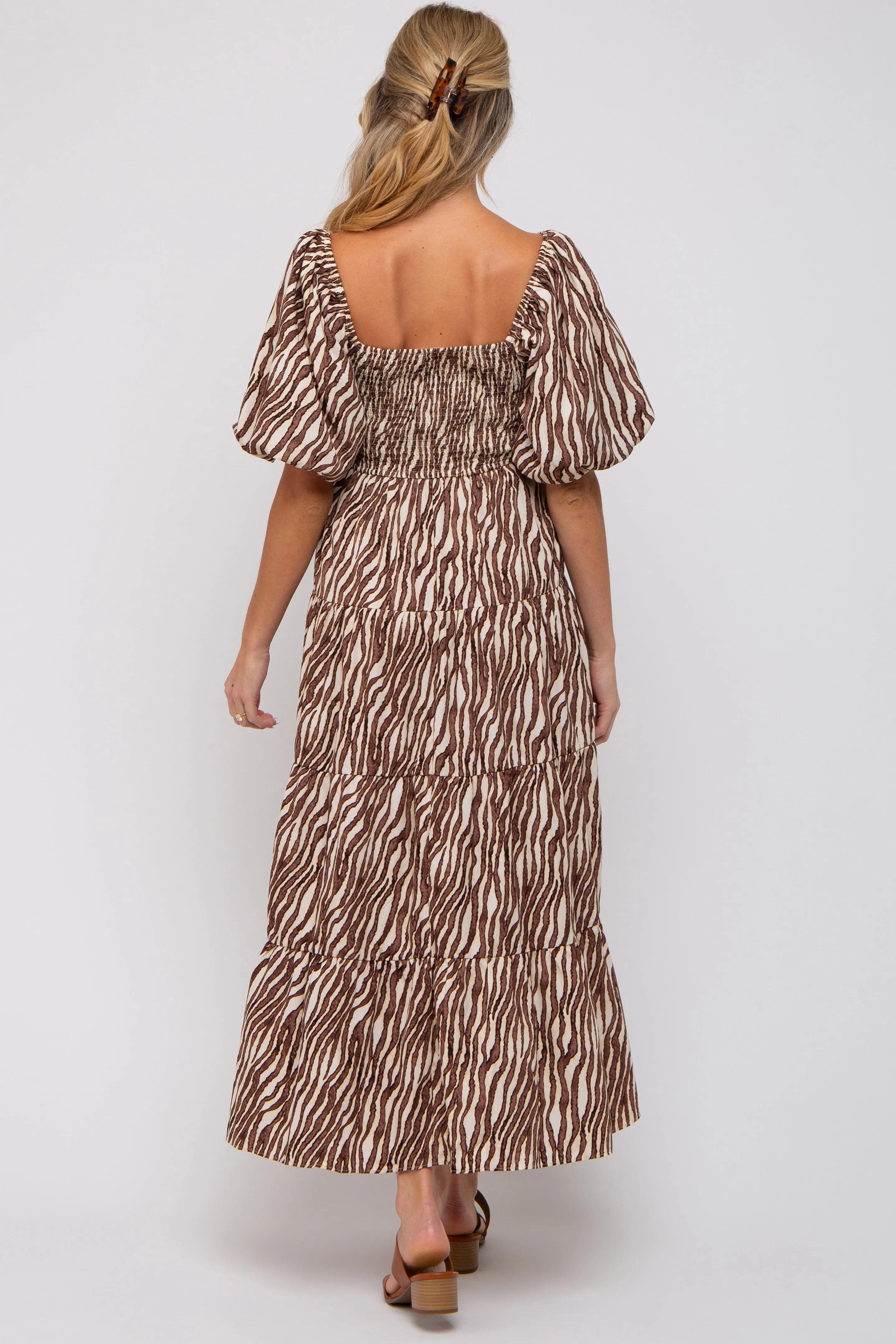 Brown Printed Smocked Maternity Maxi Dress sold by Pinkblush product image thumbnail 4