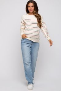 Multi-Color Stripe Soft Knit Maternity Sweater sold by Pinkblush