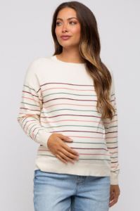 Multi-Color Stripe Soft Knit Maternity Sweater sold by Pinkblush