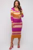 Magenta Striped Long Sleeve Maternity Midi Dress sold by Pinkblush