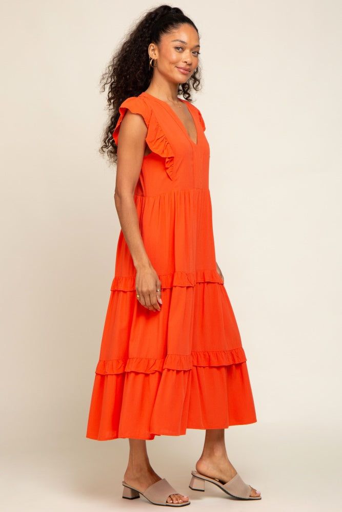 Orange Ruffle Accent Tiered Midi Dress sold by Pinkblush product image thumbnail 2