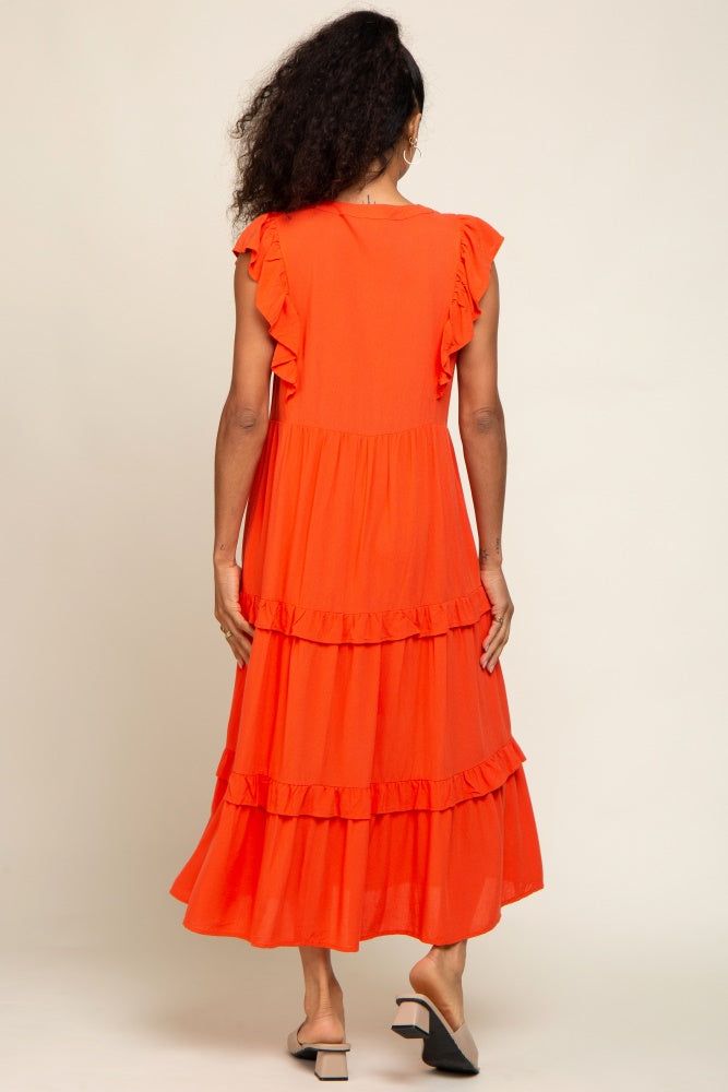 Orange Ruffle Accent Tiered Midi Dress sold by Pinkblush product image thumbnail 3