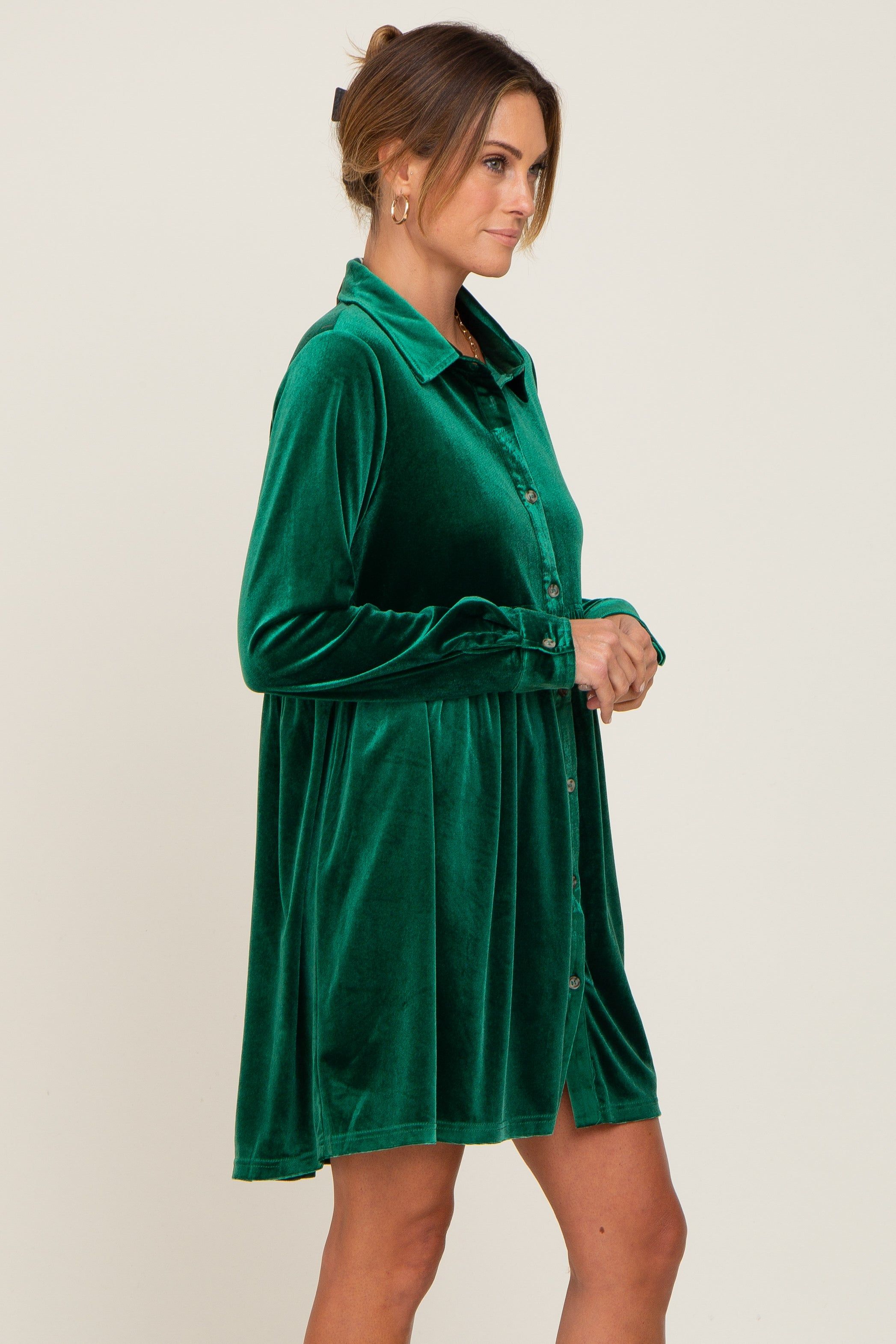 Emerald Green Velvet Button Down Mini Dress sold by Pinkblush product image thumbnail 2