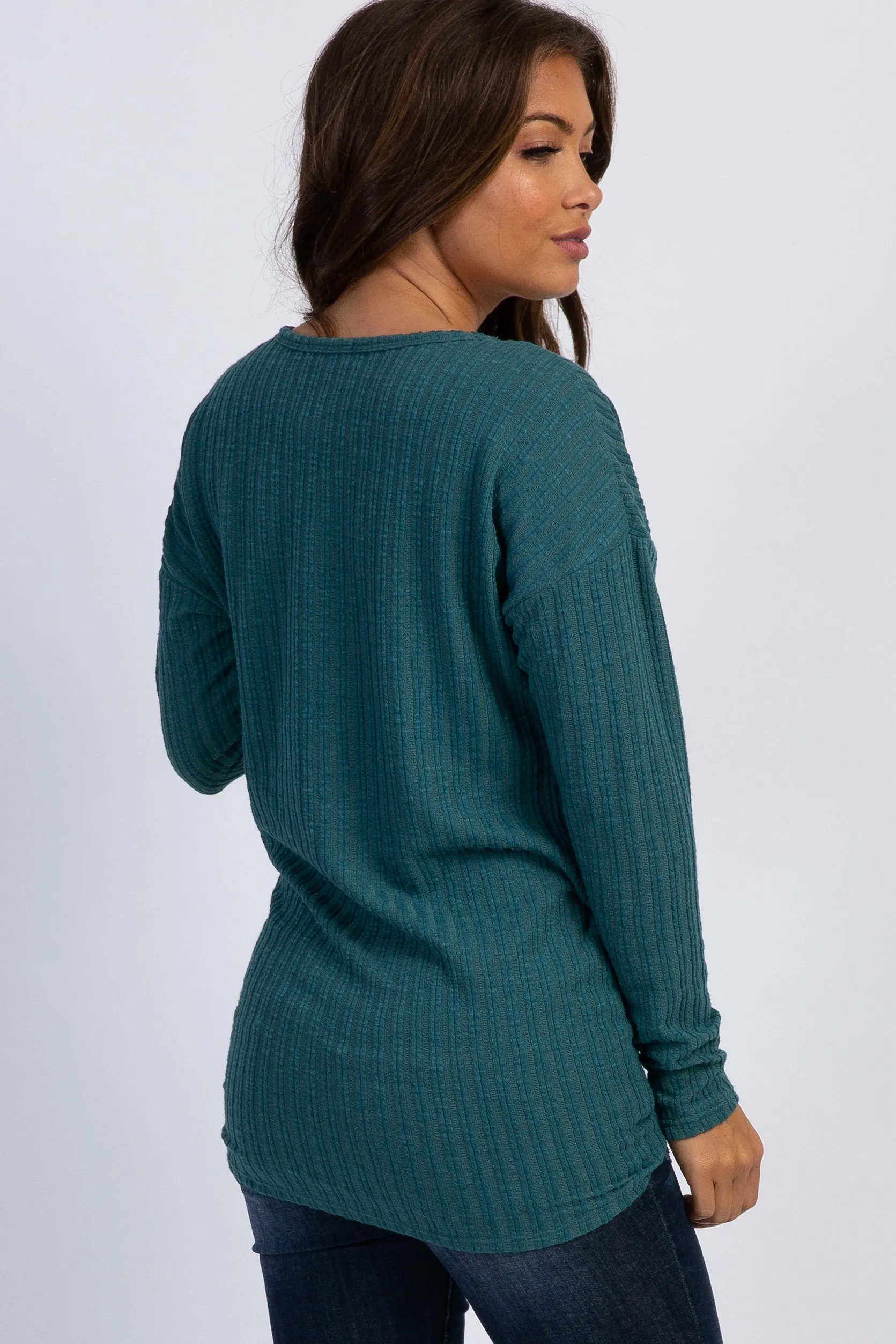 Teal Ribbed Knit Button Tie Front Maternity Top sold by Pinkblush product image thumbnail 3