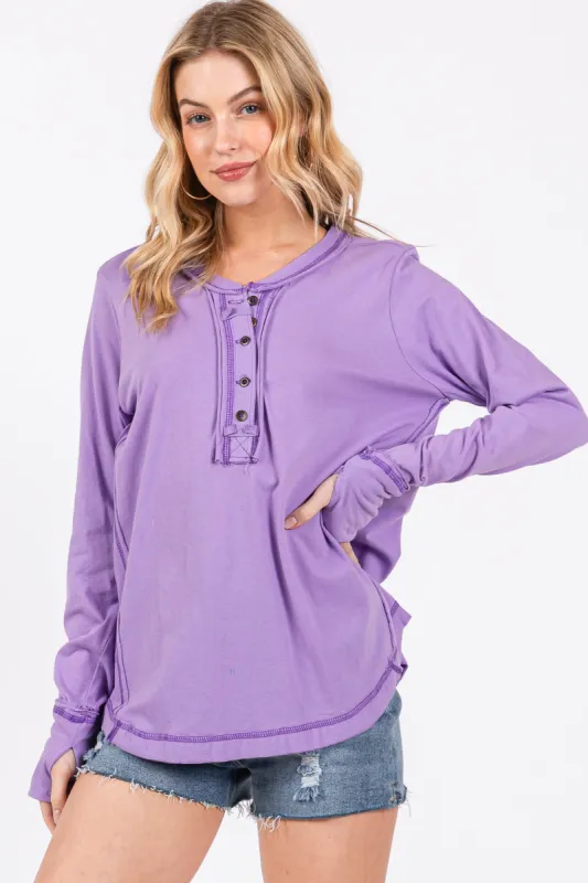 Lavender Long Sleeve Exposed Seam Top sold by Pinkblush