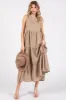 Mocha Sleeveless Tiered Maternity Maxi Dress sold by Pinkblush