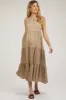 Mocha Sleeveless Tiered Maternity Maxi Dress sold by Pinkblush