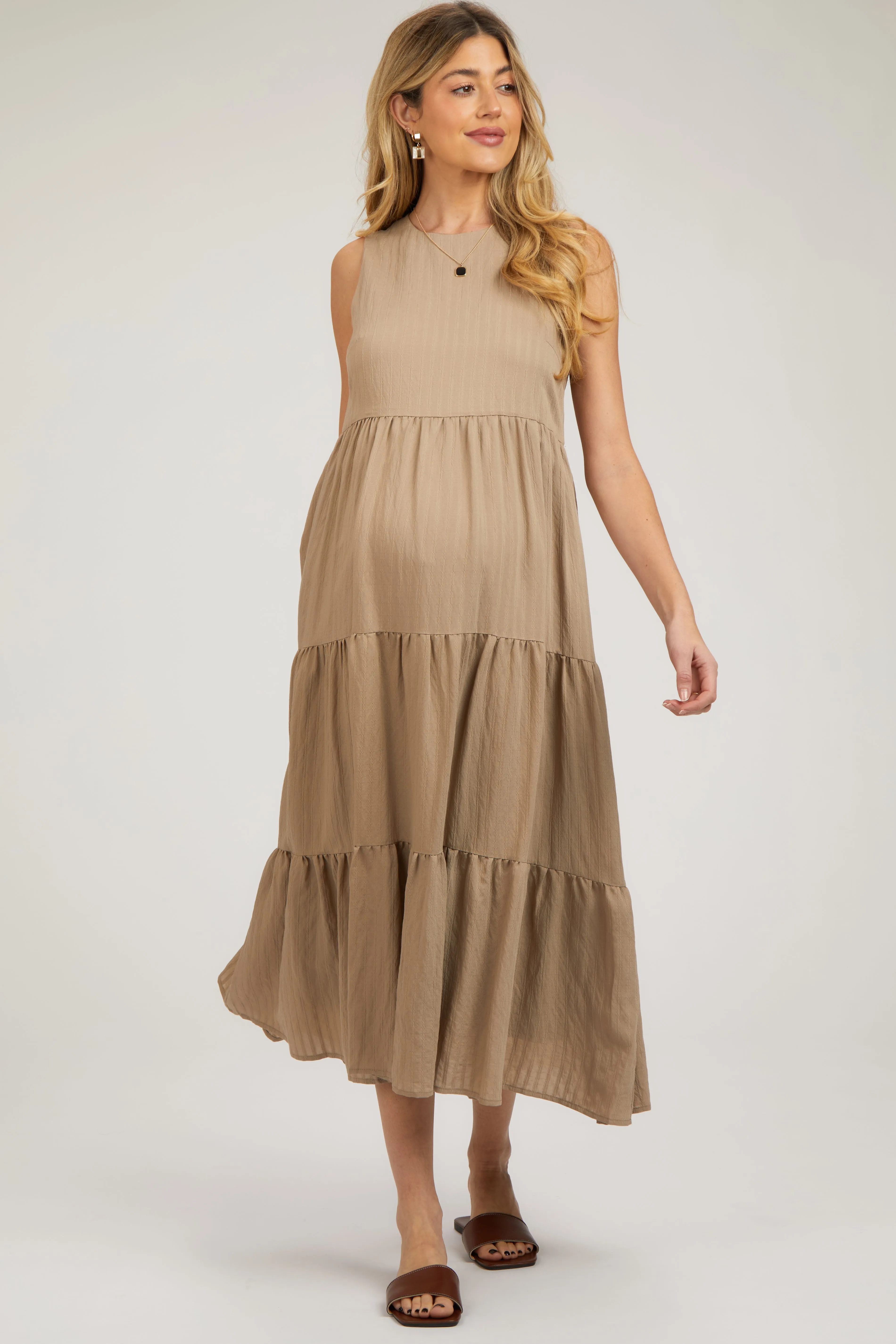 Mocha Sleeveless Tiered Maternity Maxi Dress sold by Pinkblush product image thumbnail 2