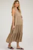Mocha Sleeveless Tiered Maternity Maxi Dress sold by Pinkblush