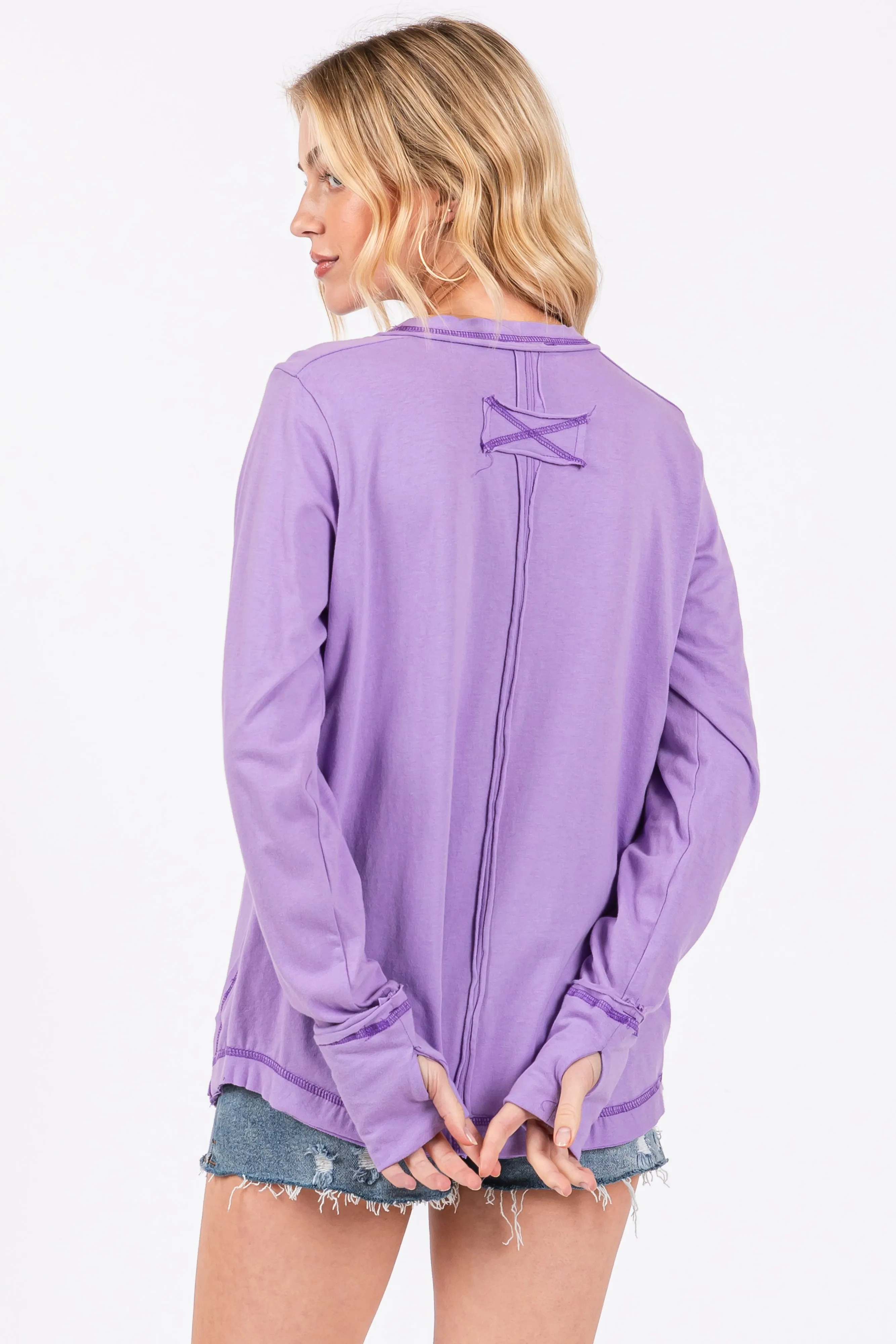 Lavender Long Sleeve Exposed Seam Top sold by Pinkblush product image thumbnail 3