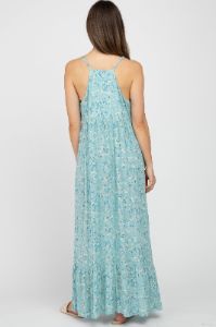 Light Blue Floral Sleeveless Ruffle Hem Maternity Maxi Dress sold by Pinkblush