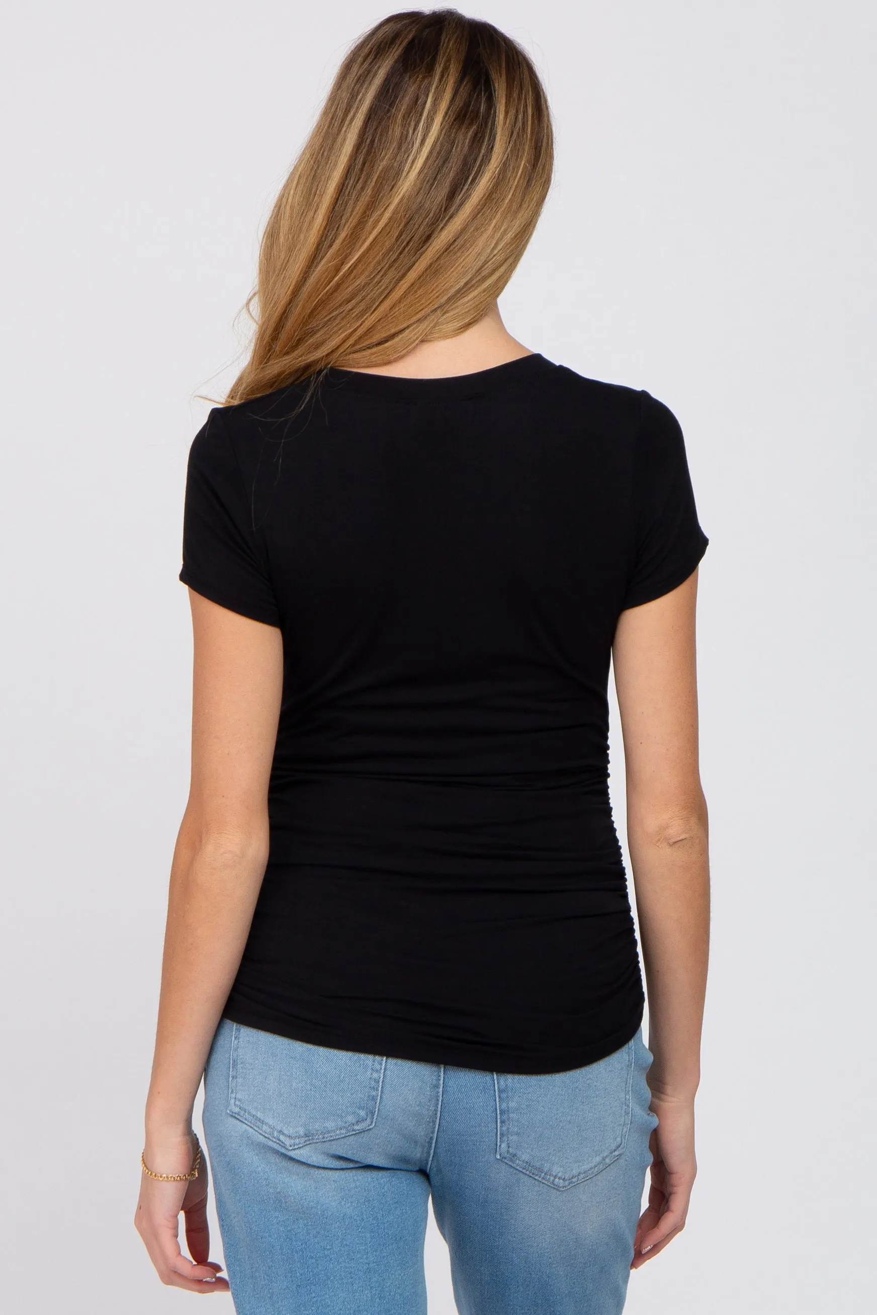 Black Basic Short Sleeve Maternity Fitted Top sold by Pinkblush product image thumbnail 3