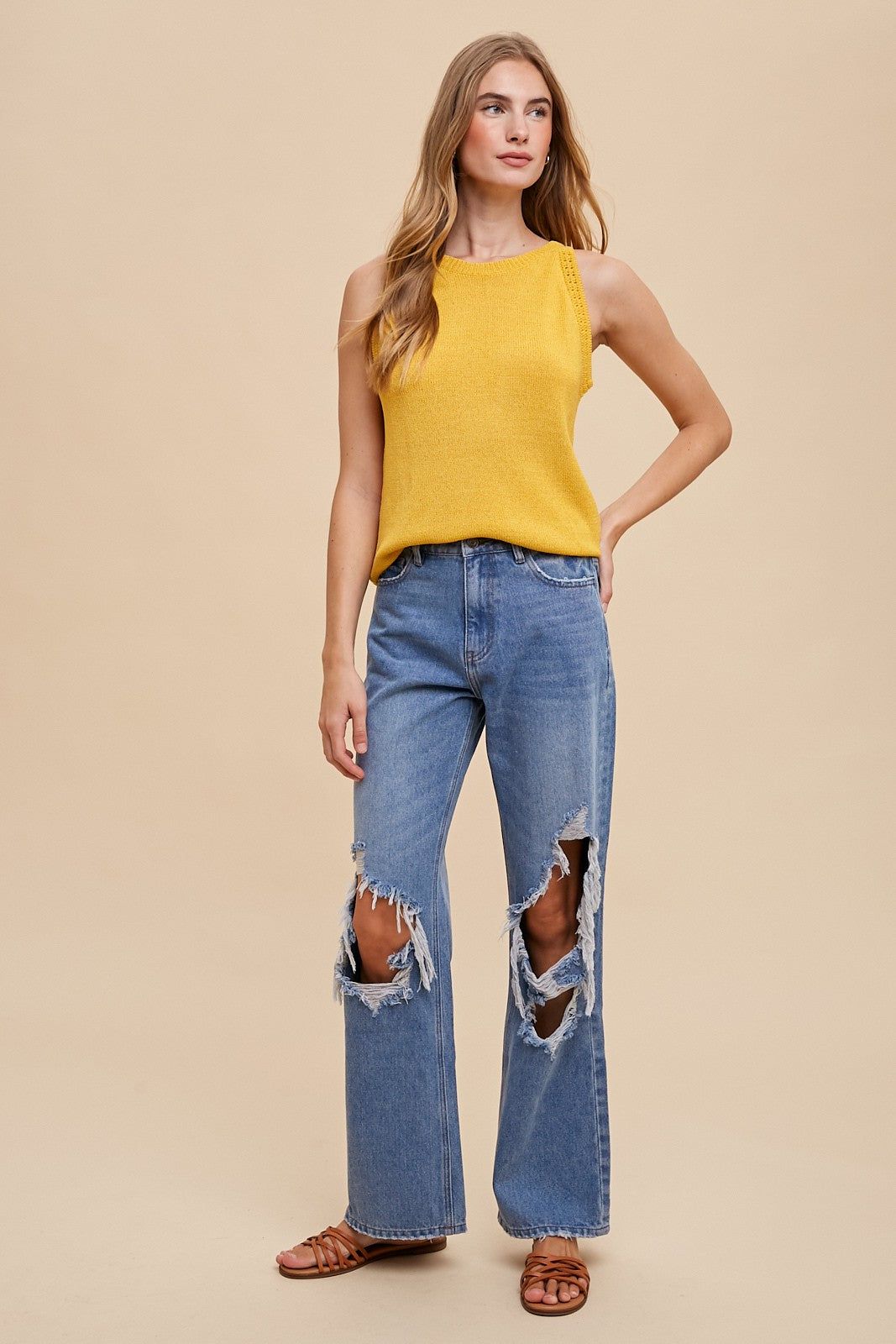 Mustard Sleeveless Knit Top sold by Pinkblush product image thumbnail 4