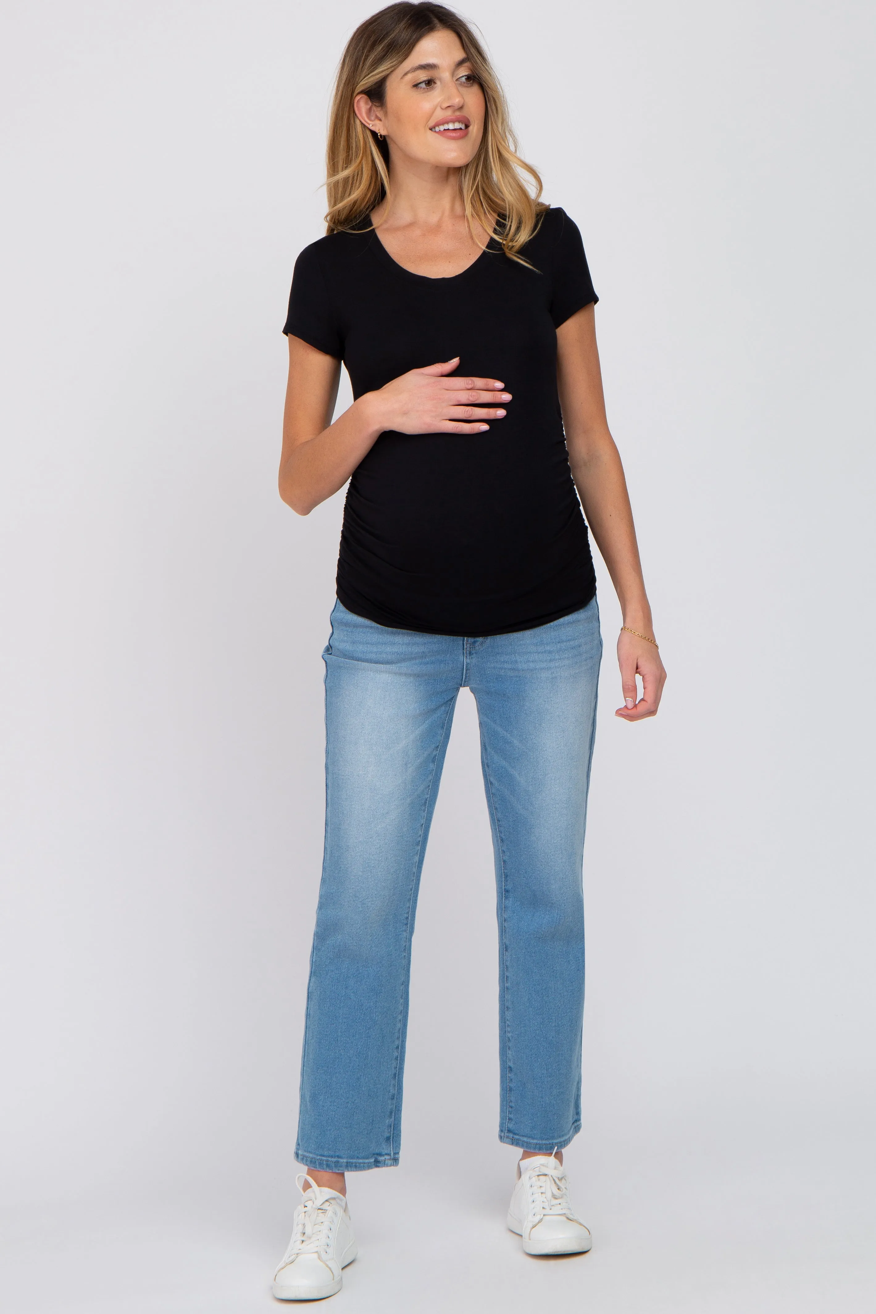 Black Basic Short Sleeve Maternity Fitted Top sold by Pinkblush product image thumbnail 4
