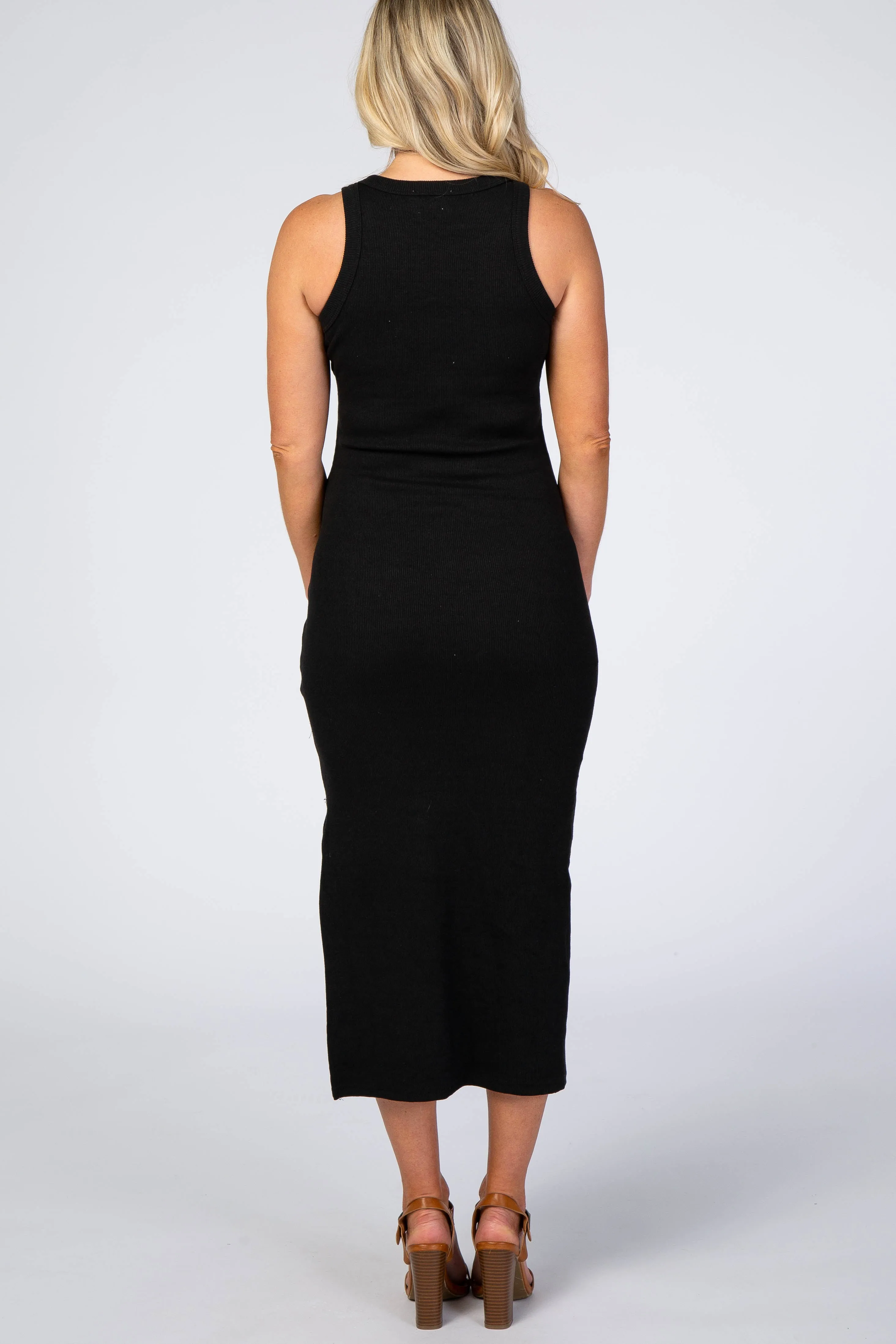 Black Ribbed Fitted Maternity Midi Dress sold by Pinkblush product image thumbnail 3