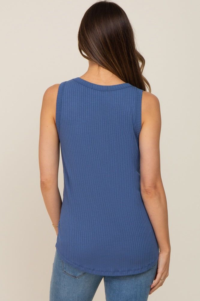 Blue Sleeveless Ribbed Pocked Maternity Top sold by Pinkblush product image thumbnail 3