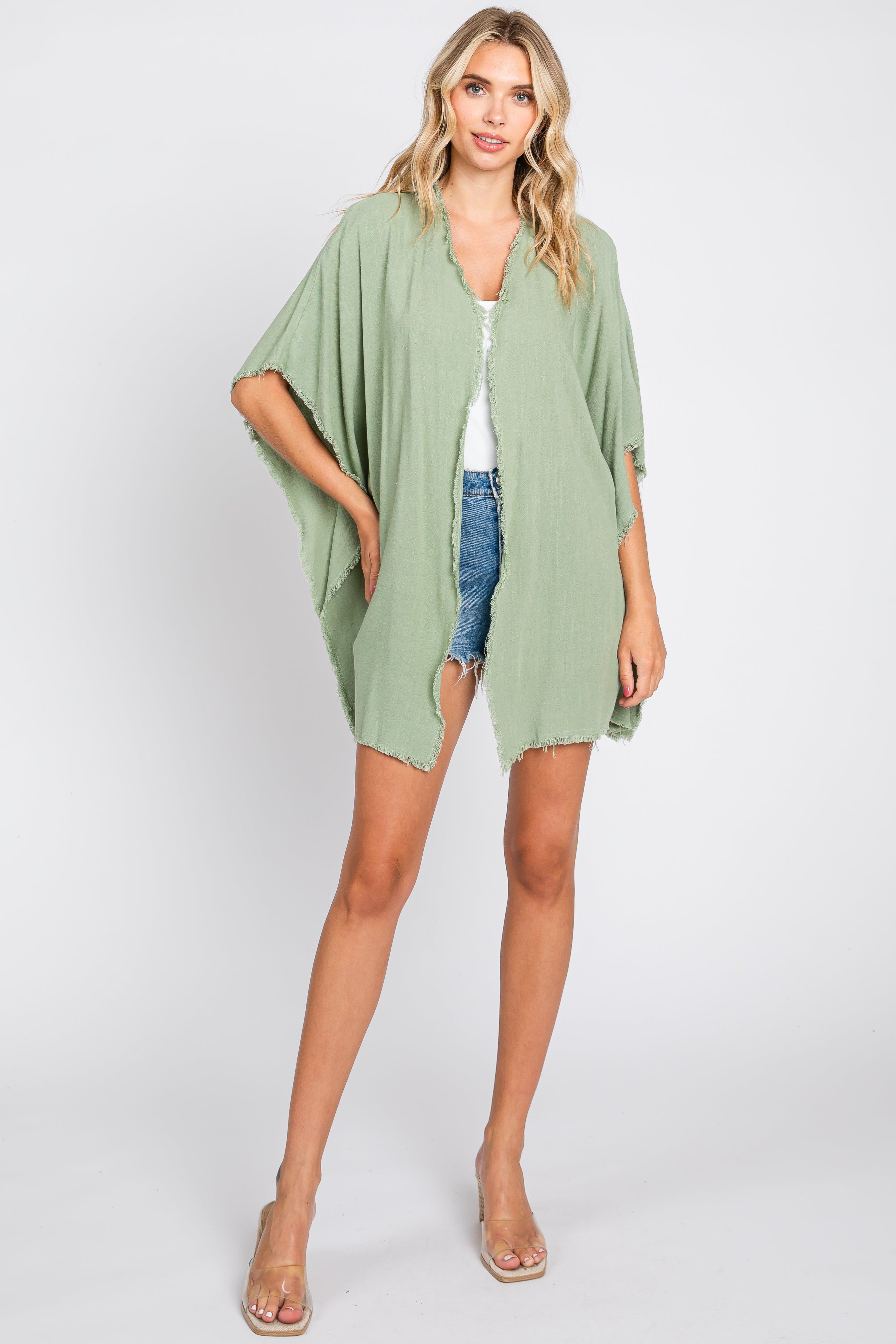 Light Olive Fringe Dolman Sleeve Cover Up sold by Pinkblush product image thumbnail 5